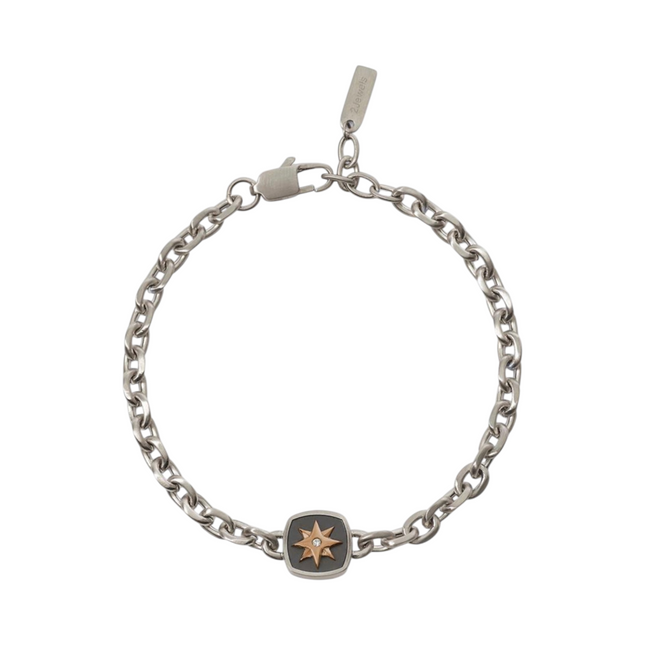 Bracciale uomo Tempo A Tempo 2Jewels in acciaio con ciondolo a forma di rosa dei venti e dettaglio centrale