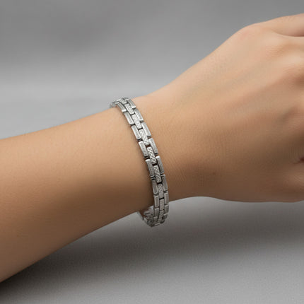Bracciale uomo Tempo A Tempo in acciaio inossidabile con maglie rettangolari lavorate e chiusura di sicurezza