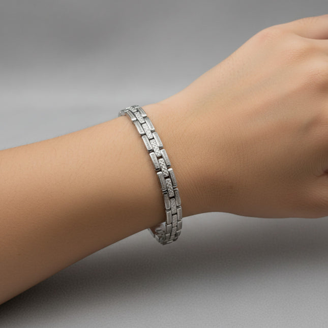 Bracciale uomo Tempo A Tempo in acciaio inossidabile con maglie rettangolari lavorate e chiusura di sicurezza