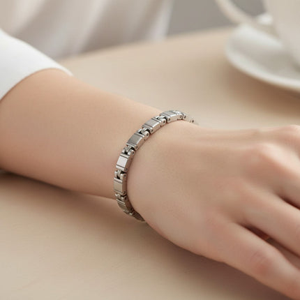 Bracciale da uomo Tempo A Tempo in acciaio inossidabile lucido con maglie rettangolari e chiusura a scatto