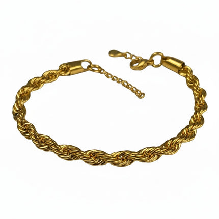 Bracciale da uomo Tempo A Tempo in metallo dorato con design a catena intrecciata stile corda e chiusura regolabile