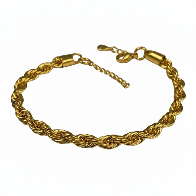 Bracciale da uomo Tempo A Tempo in metallo dorato con design a catena intrecciata stile corda e chiusura regolabile
