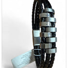 Bracciale uomo Tempo A Tempo con tripla treccia nera e anelli decorativi in acciaio inox satinato