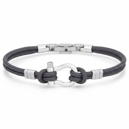 Bracciale uomo Tempo A Tempo 2Jewels in nylon nero e dettagli in acciaio con chiusura a grillo