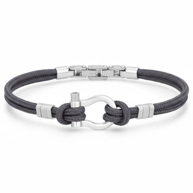 Bracciale uomo Tempo A Tempo 2Jewels in nylon nero e dettagli in acciaio con chiusura a grillo