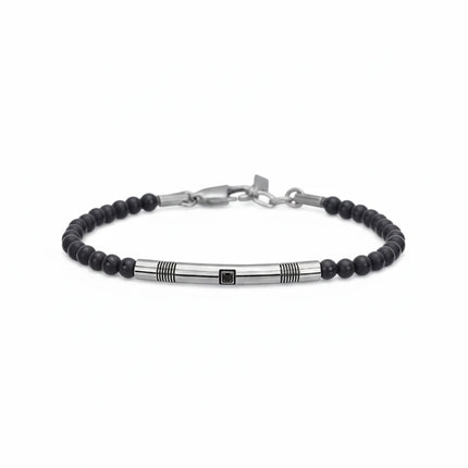Bracciale uomo Tempo A Tempo 2Jewels in acciaio con sfere di onice nero e dettaglio centrale con zircone