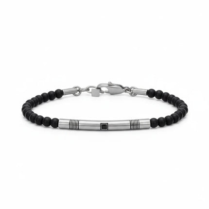 Bracciale uomo Tempo A Tempo 2Jewels in acciaio con sfere di onice nero e dettaglio centrale con zircone