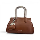Tempo A Tempo brown ecopelle mini bag with heart charm and silver chain detail, doctor bag style.