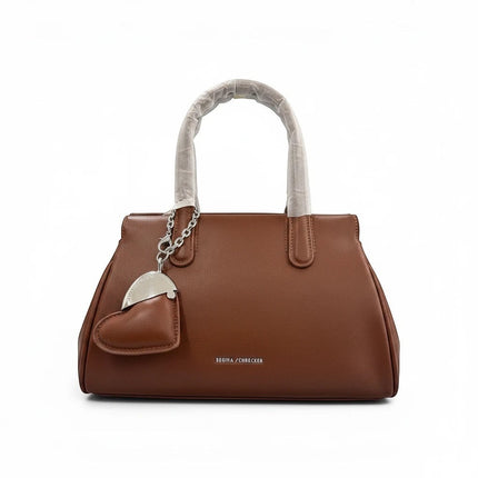 Tempo A Tempo brown ecopelle mini bag with heart charm and silver chain, doctor bag style