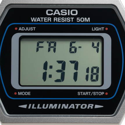 Tempo A Tempo men's silver stainless steel digital watch with a retro square face and Illuminator backlight.
