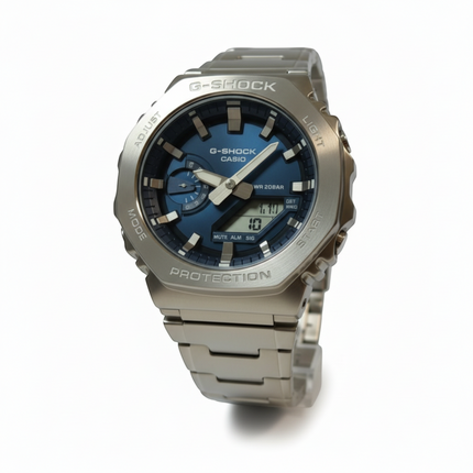 Tempo A Tempo Casio G-Shock men's stainless steel analog-digital watch with blue dial and WR 20BAR.