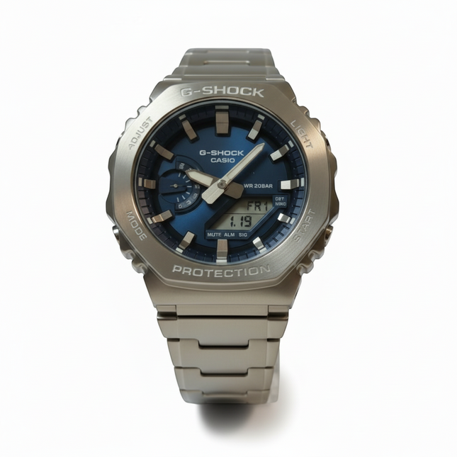 Tempo A Tempo Casio G-Shock men's steel analog-digital watch with blue dial and WR 20BAR.
