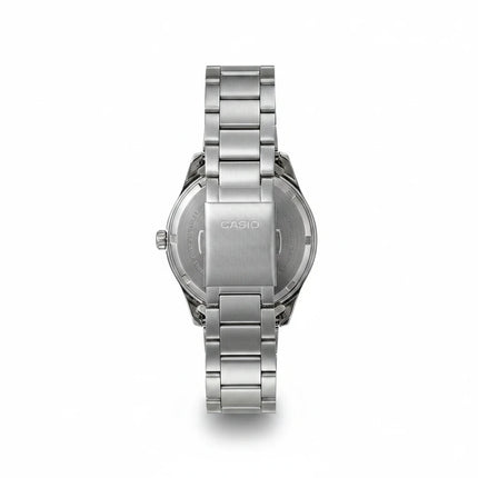 Tempo A Tempo Casio MTP1302PD-1A1VEF men's watch showing the stainless steel bracelet and case back view