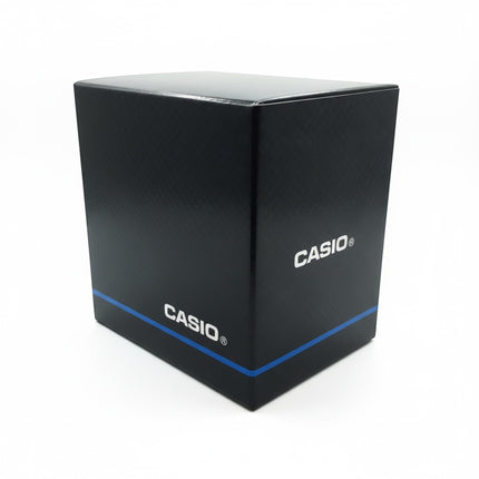 Tempo A Tempo black Casio watch presentation box with white logo and blue accent stripe