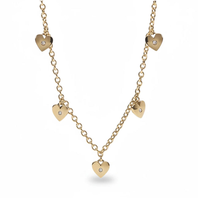 Collana Tempo A Tempo 2Jewels in acciaio dorato con ciondoli a forma di cuore e piccoli punti luce