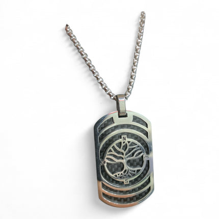 Collana Tempo A Tempo da uomo in acciaio con ciondolo a piastrina raffigurante l'albero della vita e bussola.