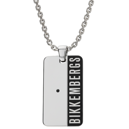 Collana uomo Tempo A Tempo Bikkembergs in acciaio con piastrina logo e diamante 0,01ct