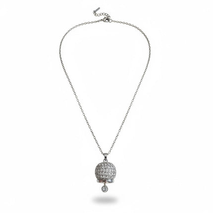Collana Tempo A Tempo in acciaio con ciondolo a campanella tempestato di zirconi brillanti pavé e catena regolabile