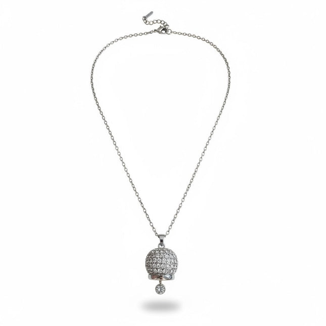 Collana Tempo A Tempo in acciaio con ciondolo a campanella tempestato di zirconi brillanti pavé e catena regolabile