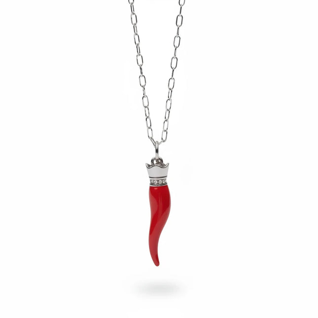 Collana Tempo A Tempo 2Jewels in acciaio con ciondolo a forma di cornetto rosso smaltato e dettagli luminosi