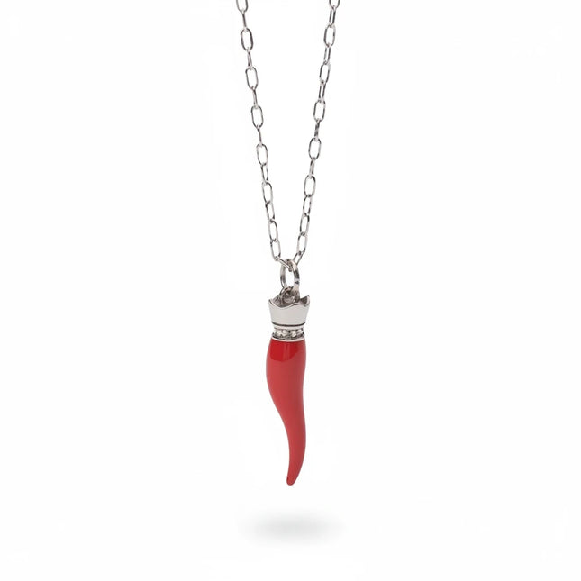 Collana Tempo A Tempo 2Jewels in acciaio con ciondolo a forma di cornetto rosso smaltato portafortuna