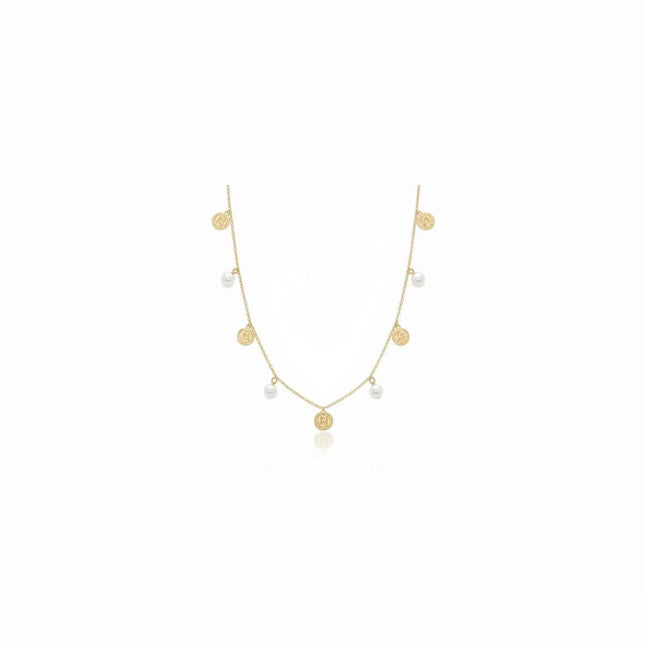 Tempo A Tempo collana da donna in acciaio dorato con perle pendenti e logo Liu Jo, lunghezza 40cm.