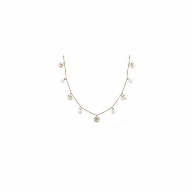 Tempo A Tempo collana da donna in acciaio dorato con perle pendenti e logo Liu Jo, lunghezza 40cm.