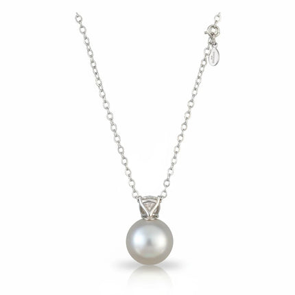Collana Tempo A Tempo in acciaio da 45cm con ciondolo a forma di simil perla luminosa e cristallo bianco incastonato