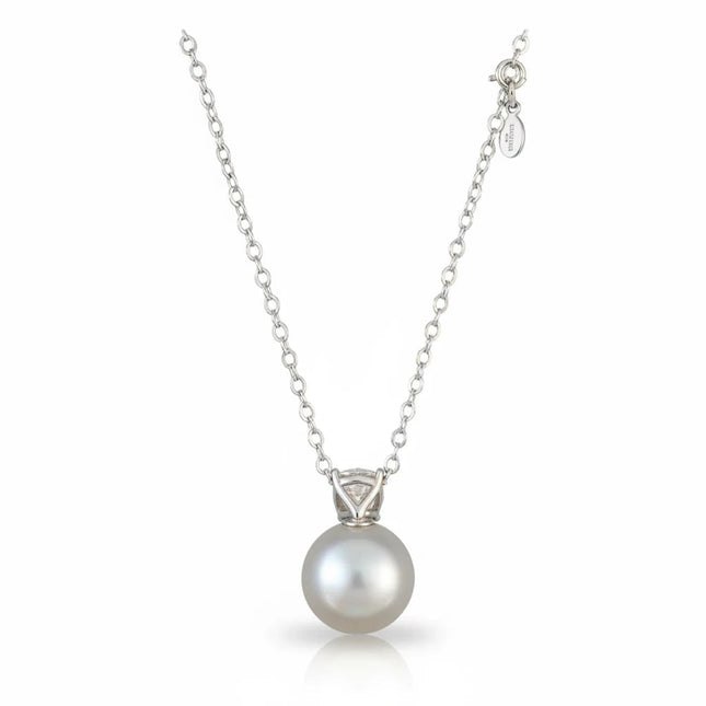 Collana Tempo A Tempo in acciaio da 45cm con ciondolo a forma di simil perla luminosa e cristallo bianco incastonato