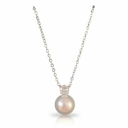 Collana donna Tempo A Tempo in acciaio con ciondolo a simil perla e cristallo bianco, catenina da 45cm elegante