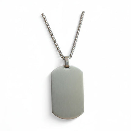 Collana da uomo Tempo A Tempo in acciaio con ciondolo a piastrina rettangolare, catena a maglia robusta da 50 cm