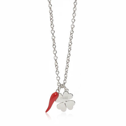 Collana donna Tempo A Tempo 2Jewels in acciaio con ciondoli cornetto rosso e quadrifoglio portafortuna