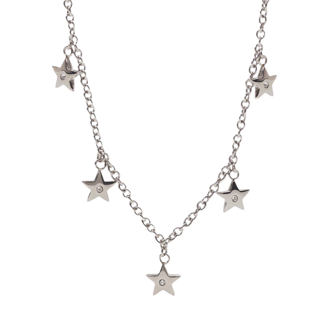 Collana Tempo A Tempo 2Jewels in acciaio silver con catena a sfere, ciondoli a stella e cristalli luminosi