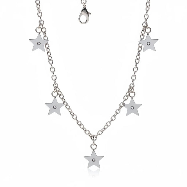Collana donna Tempo A Tempo 2Jewels in acciaio silver con catena a sfere, pendenti a stella e cristalli luminosi