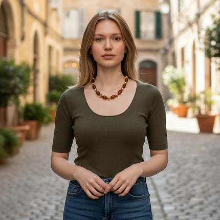 Tempo A Tempo donna girocollo con pietre ambra e sfere dorate su montatura oro