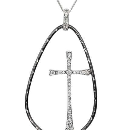 Collana Tempo A Tempo Amen in argento 925 con croce bicolore rodio e rutenio, design moderno ed elegante