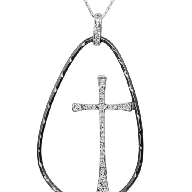 Collana Tempo A Tempo Amen in argento 925 con croce bicolore rodio e rutenio, design moderno ed elegante