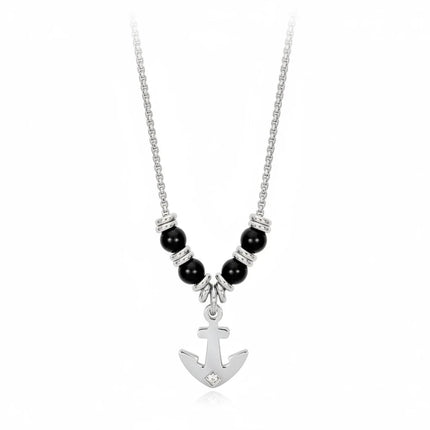 Collana uomo Tempo A Tempo 2Jewels in acciaio con ciondolo ancora e perle nere, design nautico moderno.