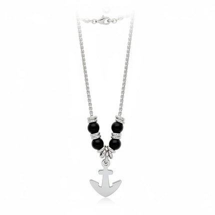 Collana uomo Tempo A Tempo 2Jewels in acciaio con ciondolo a forma di ancora e perle nere, lunghezza 50 cm
