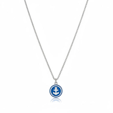 Collana uomo Tempo A Tempo 2Jewels in acciaio con ciondolo rotondo, ancora e smalto azzurro