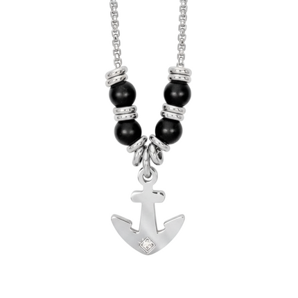 Collana uomo Tempo A Tempo 2Jewels in acciaio con ciondolo ancora e perle nere, design nautico moderno.