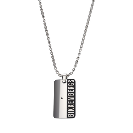 Collana uomo Tempo A Tempo Bikkembergs in acciaio con piastrina, logo inciso e diamante da 0,01 ct