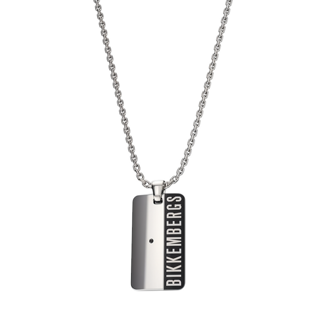 Collana uomo Tempo A Tempo Bikkembergs in acciaio con piastrina, logo inciso e diamante da 0,01 ct