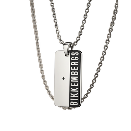 Collana uomo Tempo A Tempo Bikkembergs in acciaio con piastrina logata e diamante 0,01ct