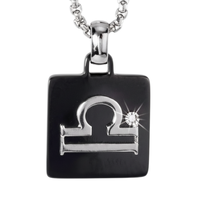 Collana uomo Tempo A Tempo 2Jewels in acciaio PVD nero con pendente segno zodiacale Bilancia e diamante incastonato