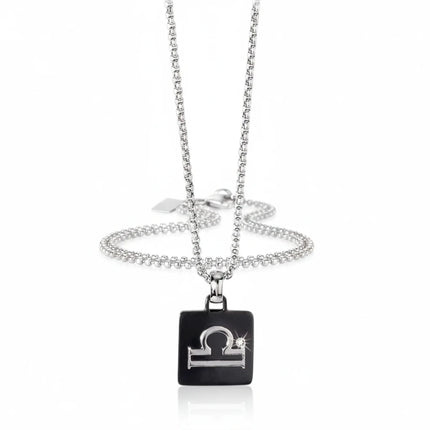 Collana uomo Tempo A Tempo 2Jewels in acciaio PVD nero con pendente segno zodiacale Bilancia e diamante incastonato