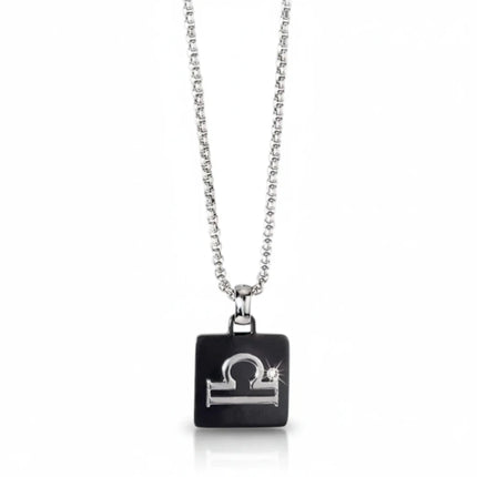 Collana uomo Tempo A Tempo 2Jewels in acciaio PVD nero con pendente segno zodiacale Bilancia e diamante incastonato