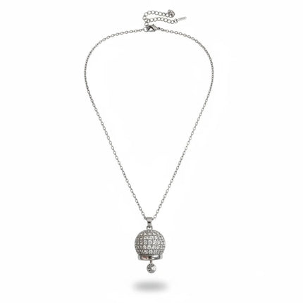 Collana Tempo A Tempo in acciaio color argento con ciondolo a campanella tempestato di zirconi brillanti pavé