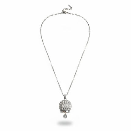 Collana Tempo A Tempo in acciaio con ciondolo a campanella tempestato di zirconi brillanti e catena regolabile