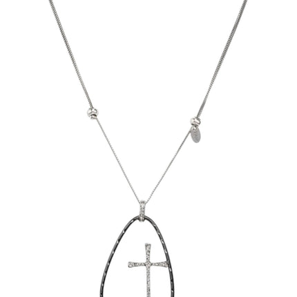 Collana Tempo A Tempo Amen in argento 925 con pendente a forma di croce bicolore rodio e rutenio, design elegante.